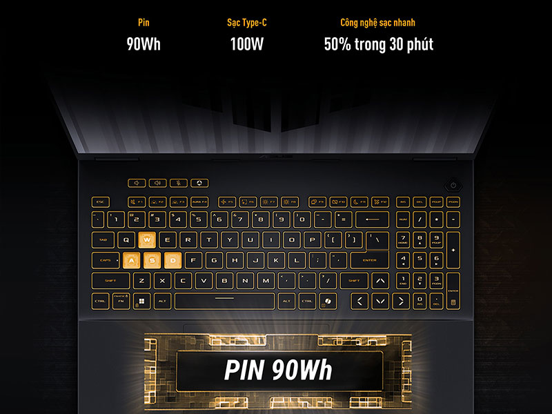 ASUS TUF Gaming F16 FX608JPR-RV044W trang bị Pin dung lượng lớn