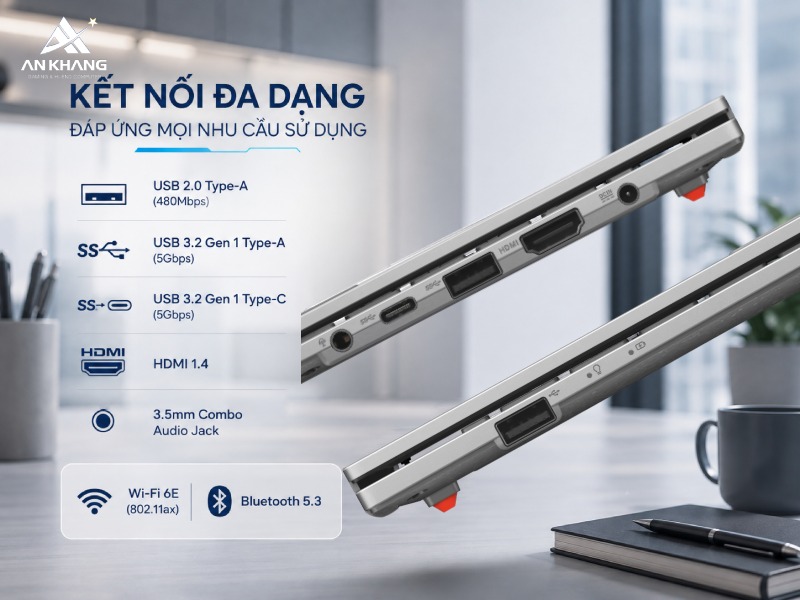 Laptop ASUS Vivobook Go 15 E1504FA-BQ340W tích hợp hệ thống kết nối đa dạng phù hợp nhu cầu hiện đại
