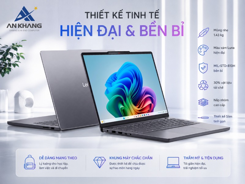 Sở hữu thiết kế gọn gàng, hiện đại và bền bỉ của Lenovo IdeaPad Slim 3 14IPH11 83UQ003NVN