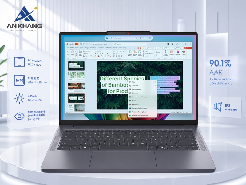 Trang bị màn hình tối ưu cho nhu cầu làm việc và giải trí hàng ngày của laptop Lenovo IdeaPad Slim 3 14IPH11 83UQ003NVN