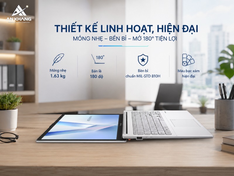 Thiết kế phong cách hiện đại, mỏng nhẹ và bền bỉ của ASUS Vivobook Go 15 E1504FA-BQ340W