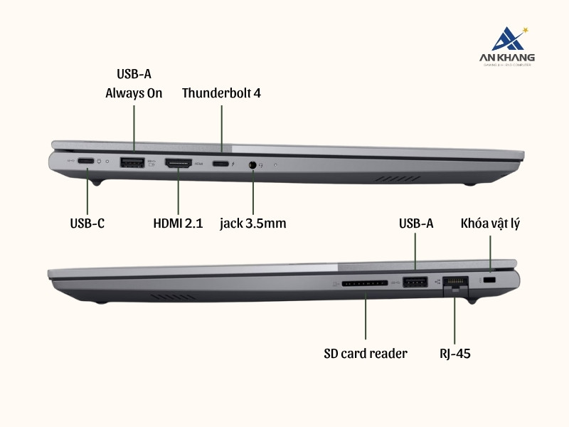 Laptop Lenovo ThinkBook 16 G8 IRL 21SH0093VA trang bị hệ thống kết nối toàn diện