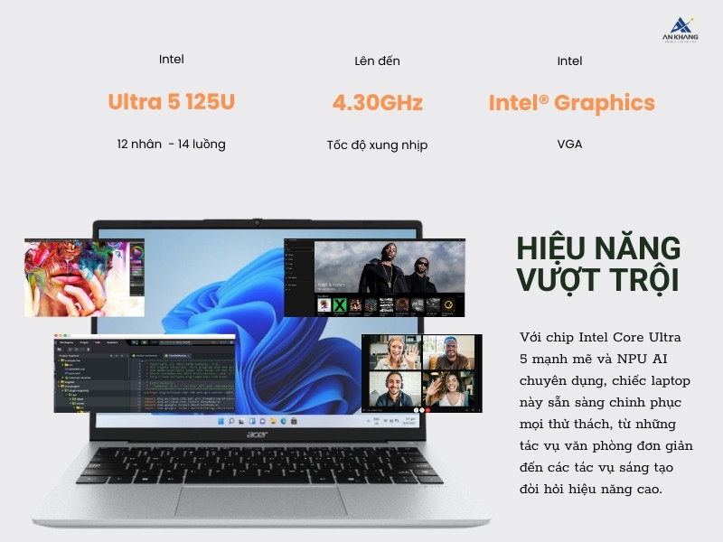 Laptop Acer Swift Lite 14 AI SFL14-51M-56HS NX.J1HSV.002 trang bị chip Intel Core Ultra 5 125U thế hệ mới