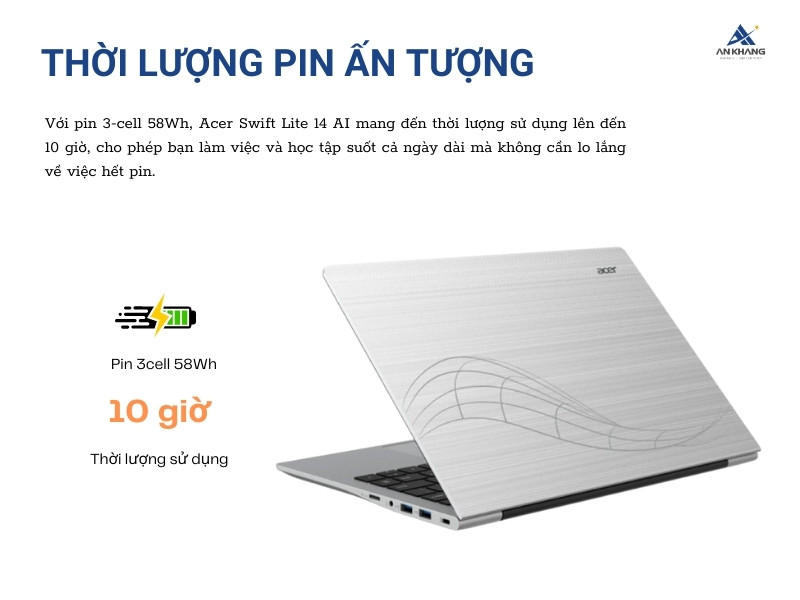 Acer Swift Lite 14 AI SFL14-51M-78XZ NX.J1HSV.001 với thời lượng pin lên tới 10 giờ