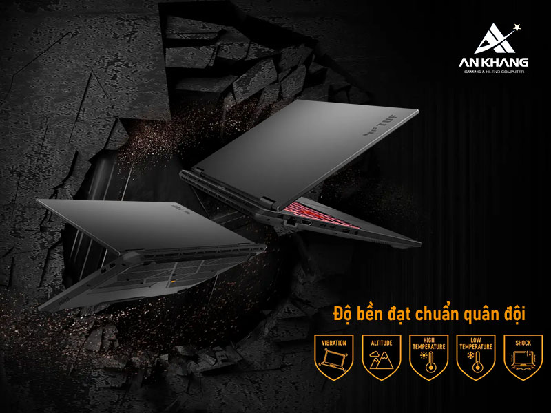 ASUS TUF Gaming A16 FA608UM-RV266W với thiết kế mạnh mẽ, bền bỉ đặc trưng, đồng hành cùng bạn trong mọi hành trình
