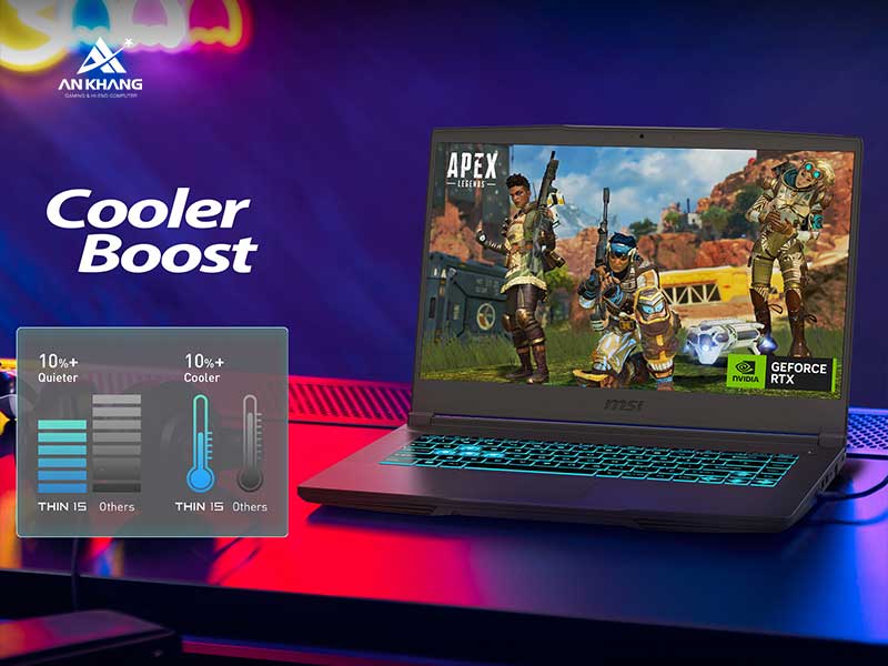 Laptop Gaming MSI Thin 15 B13UC 2044VN tản nhiệt tốt, máy mát, yên tĩnh