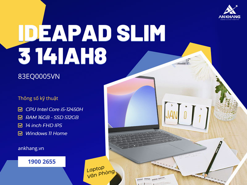 Lenovo IdeaPad Slim 3 14IAH8 83EQ0005VN laptop hiệu năng mạnh mẽ, thiết kế gọn nhẹ