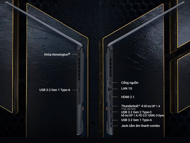 Laptop ASUS TUF Gaming F16 được trang bị hệ thống cổng kết nối đa dạng, phục vụ tốt cho c&aacute;c nhu cầu chơi game, học tập, l&agrave;m việc