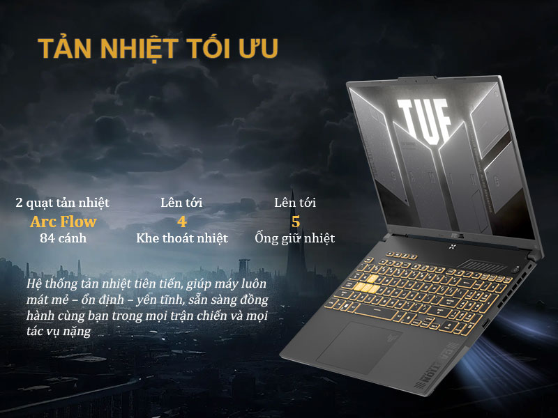 Khả năng tản nhiệt tối ưu của ASUS TUF Gaming F16 FX607VU-RL045W