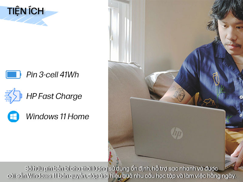Trang bị pin bền bỉ, hỗ trợ sạc nhanh của HP 14-ep0220TU B73VWPA