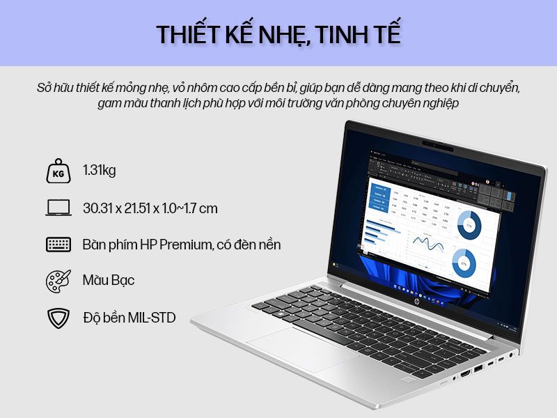 Laptop HP ProBook 440 G10 mang thiết kế nhẹ, tinh tế