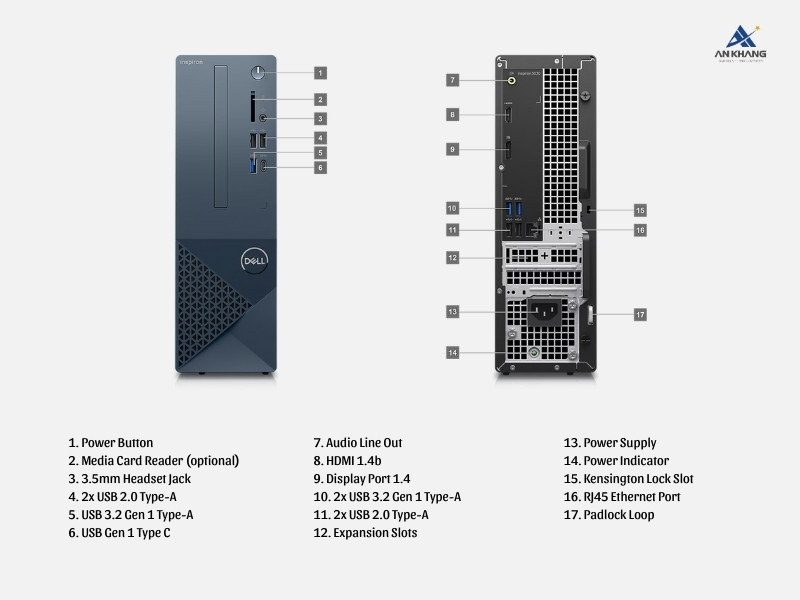 Dell Inspiron 3030 SFF SFFI33003W1-8G-512G trang bị hệ thống kết nối hiện đại, linh hoạt