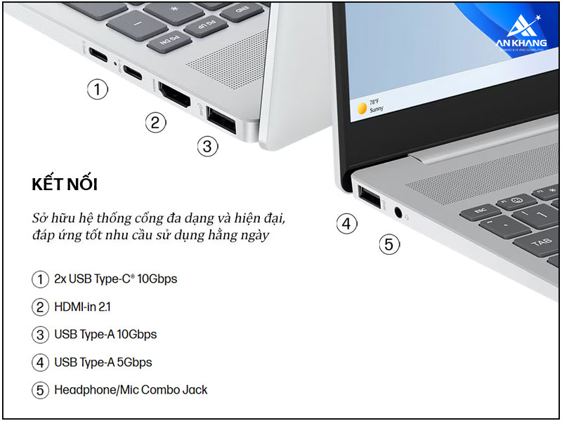 Hệ thống c&aacute;c cổng kết nối được trang bị tr&ecirc;n HP OmniBook 5 AI 16-af1048TU BZ7Q9PA