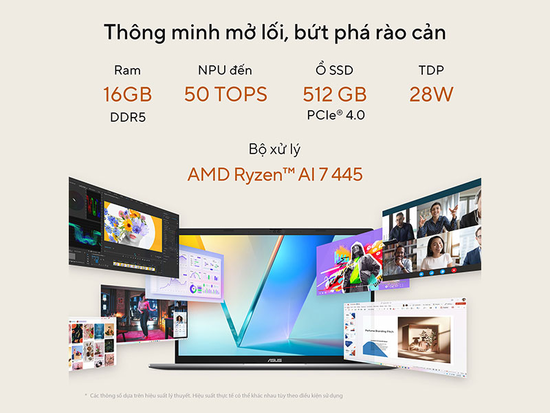 Hiệu năng cân bằng, thông minh nhờ vi xử lý AMD Ryzen AI 7 445 của ASUS Vivobook S14 M3407GA-SF030W