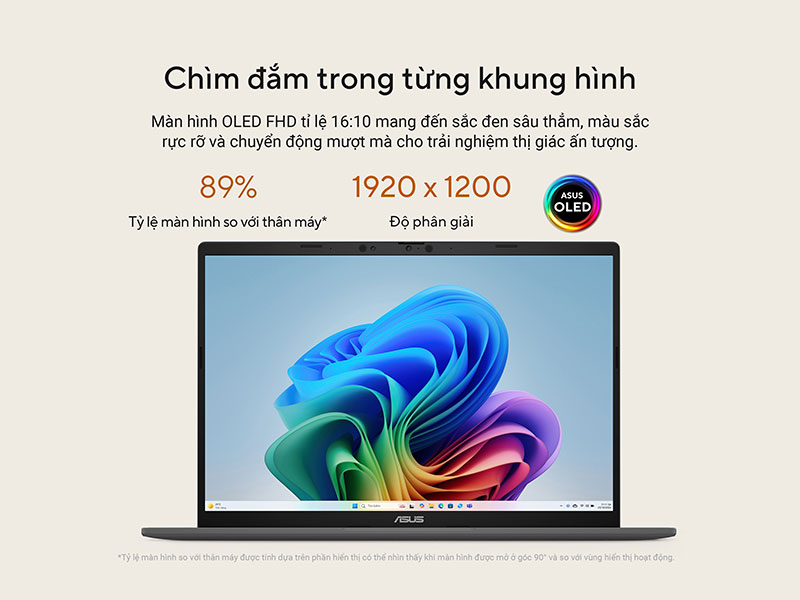 Laptop ASUS Vivobook S16 M3607GA mang đến trải nghiệm hiển thị đỉnh cao với m&agrave;n h&igrave;nh OLED 16 inch