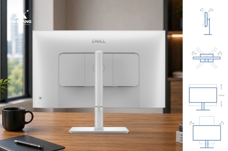 Màn hình Dell 27 Plus S2725DSM nổi bật với tông màu trắng cùng thiết kế công thái học linh hoạt
