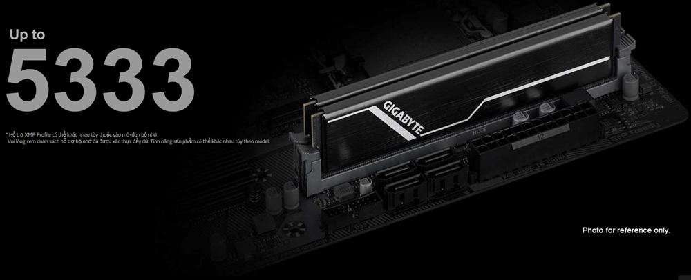 Bo mạch chủ Gigabyte B760M có 2 khe RAM, hỗ trợ tối đa 64GB DDR4, xung nhịp lên đến 5333MHz (XMP)