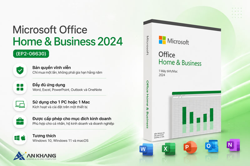 Phần mềm Microsoft Office Home & Business 2024 (EP2-06630) - Bản quyền vĩnh viễn cho Laptop, PC và Mac