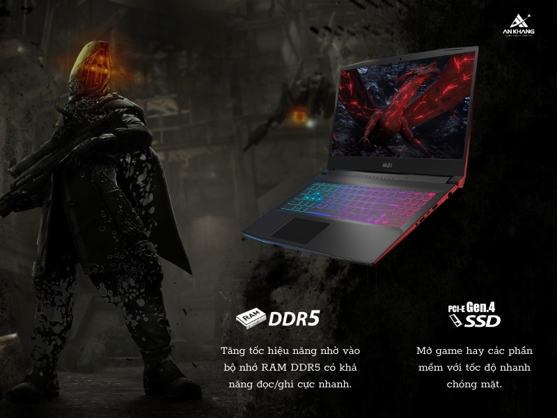 Laptop gaming MSI Katana 15 B13VFK 676VN với RAM 16GB, SSD 1TB