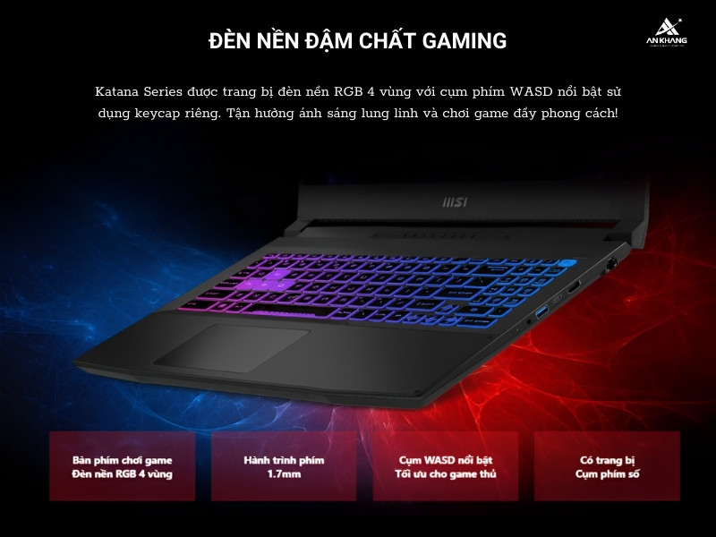 Laptop MSI Katana 15 B13VFK 676VN nổi bật với bàn phím RGB 4 zone