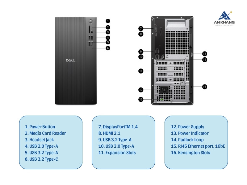M&aacute;y t&iacute;nh để b&agrave;n Dell Tower ECT1250 TFPC82 kết nối phong ph&uacute;