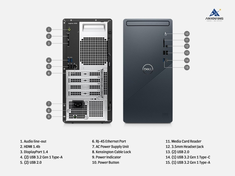 Dell Inspiron 3030 Tower MTI51015W1-8G-512G-2Y trang bị đầy đủ cổng kết nối