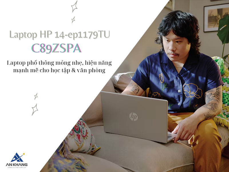 HP 14-ep1179TU C89ZSPA l&agrave; laptop phổ th&ocirc;ng mỏng nhẹ, hiệu năng mạnh mẽ cho học tập v&agrave; văn ph&ograve;ng