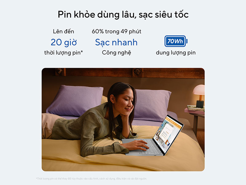 ASUS Vivobook S14 S3407CA-LY095WS còn sở hữu viên pin 70Wh