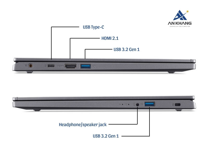 Laptop Acer Aspire 5 A515-58M-79R7 NX.KQ8SV.007 với đầy đủ cổng kết nối hiện đại