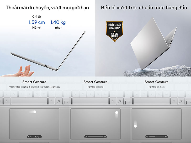 laptop ASUS Vivobook S14 S3407CA-LY095WS với thiết kế mỏng nhẹ thời trang
