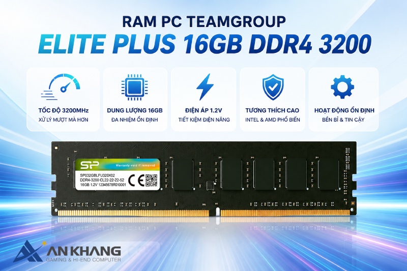 Ram PC TeamGroup ELITE PLUS 16GB DDR4 3200 TPD416G3200HC2201 - Tăng tốc máy tính, tối ưu hiệu suất làm việc và giải trí