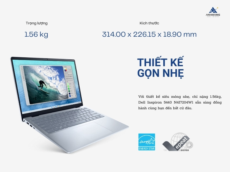 Dell Inspiron 5440 N4I7204W1 với thiết kế gọn nhẹ, bền bỉ