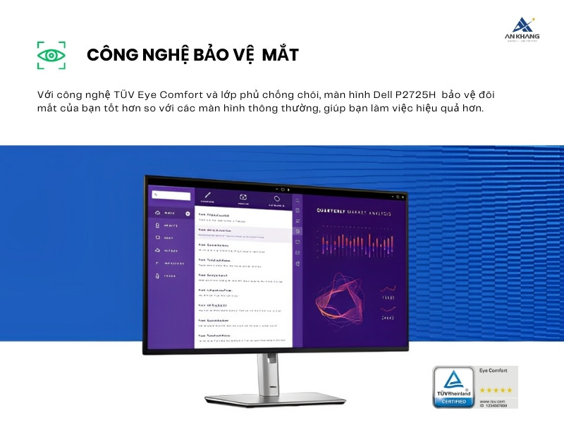 Màn hình Dell P2725H với công nghệ bảo vệ mắt TÜV Eye Comfort