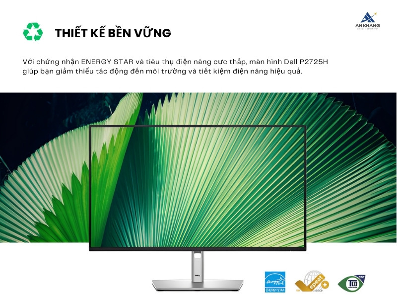 Màn hình Dell P2725H với thiết kế bền vững, thân thiện với môi trường