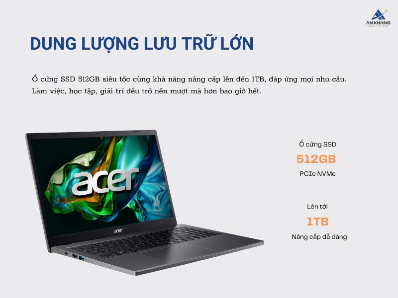 Acer Aspire 5 A515-58P-702Q NX.KVGSV.002 sở hữu dung lượng lưu trữ lớn