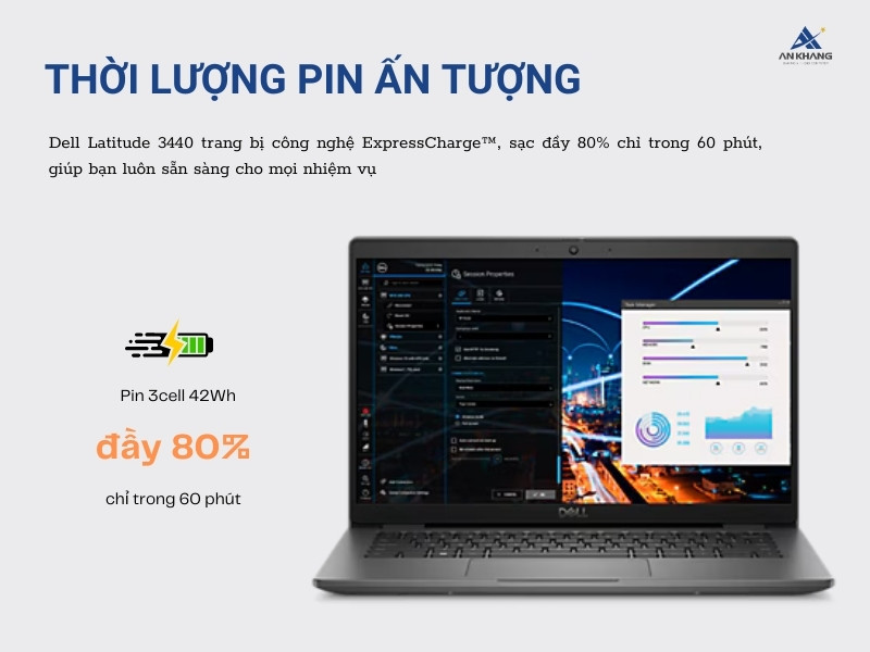 Dell Latitude 3440 L34401235U08512G với thời lượng pin lâu và sạc nhanh ấn tượng