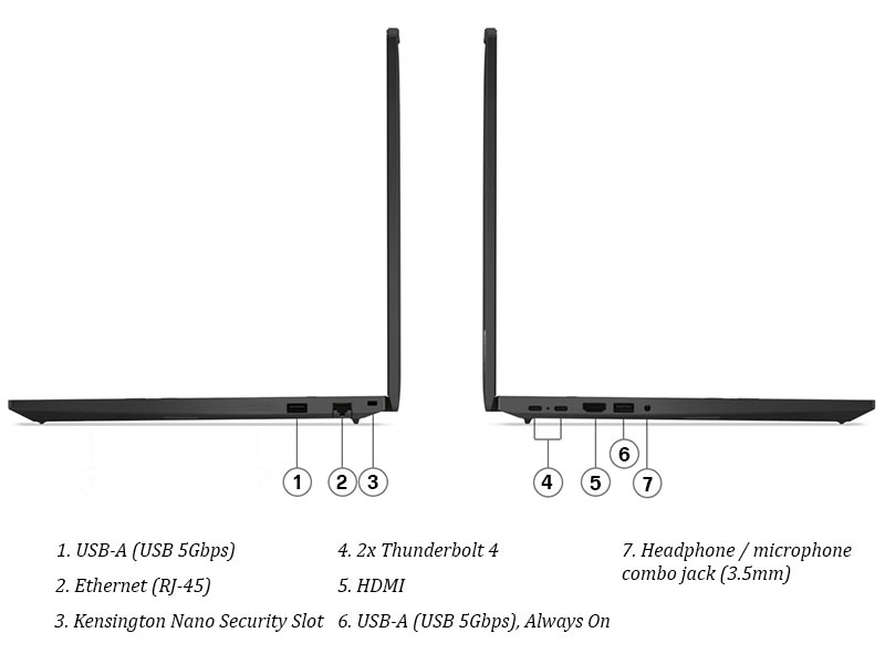 Khả năng kết nối tiện lợi, hữu dụng với c&aacute;c trang bị cổng kết nối hiện đại của laptop Lenovo ThinkPad T16 Gen 4