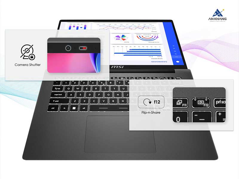 Laptop MSI Modern 14 F13MG 240VNCP thiết kế bản lề 180 độ linh hoạt