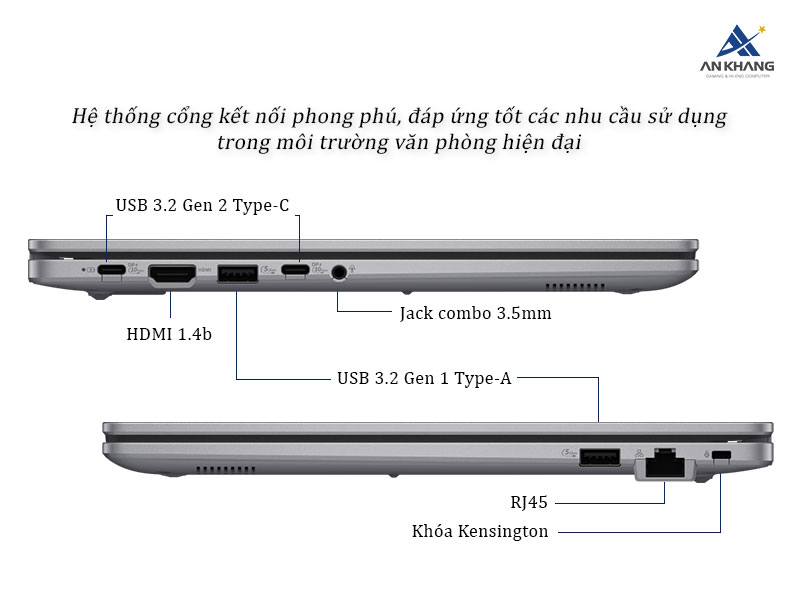 Laptop ASUS ExpertBook P1 P1403CVA với hệ thống cổng kế nối phong phú