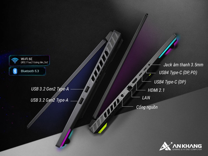 Laptop ASUS ROG Strix G16 G614PR-TS103W sẵn sàng cho mọi nhu cầu kết nối, từ góc gaming đến workstation chuyên nghiệp