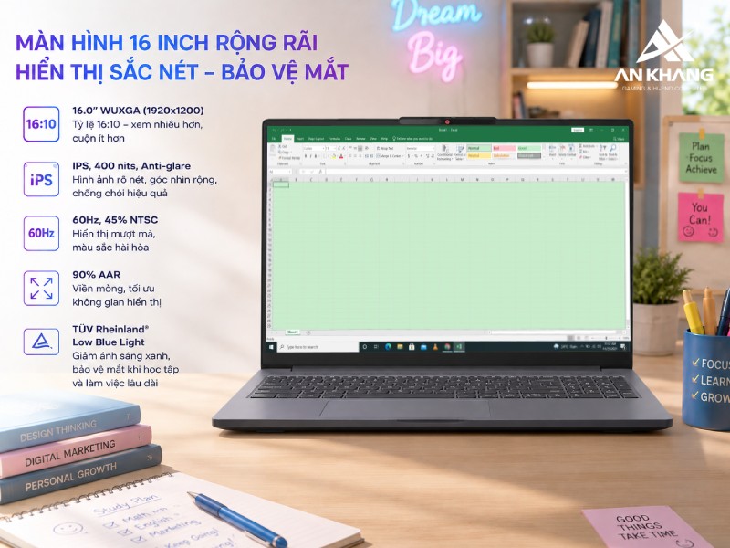 Lenovo IdeaPad Slim 3 16IWC11 83RS002KVN mở ra không gian làm việc rộng rãi trên màn hình 16 inch WUXGA