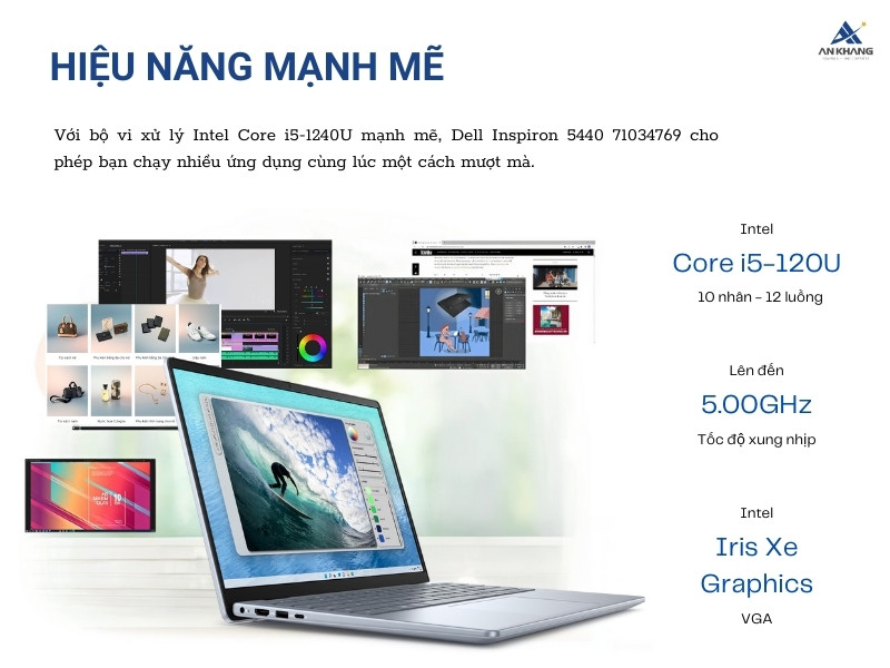 Laptop Dell Inspiron 5440 71034769 sở hữu hiệu năng mạnh mẽ với chip Intel Core i5-120U