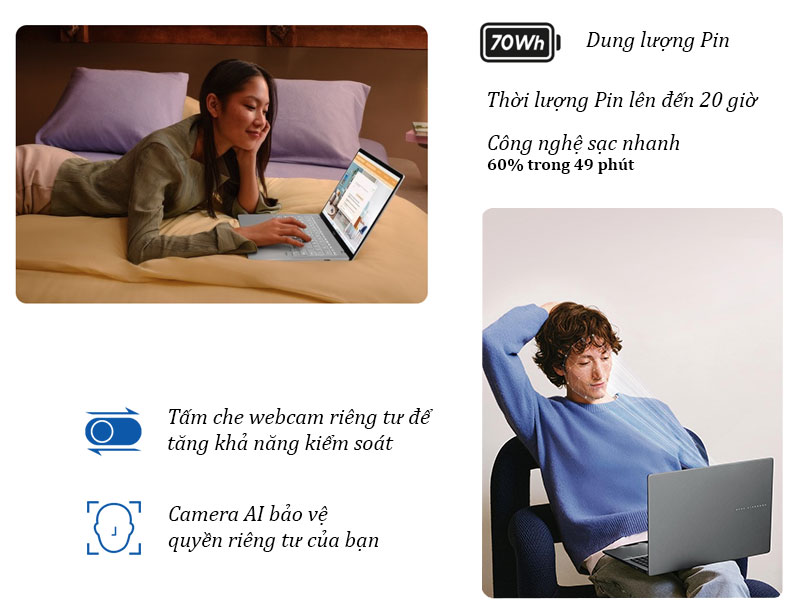 Thời lượng Pin và tính năng nhận diện khuôn mặt của ASUS Vivobook S16