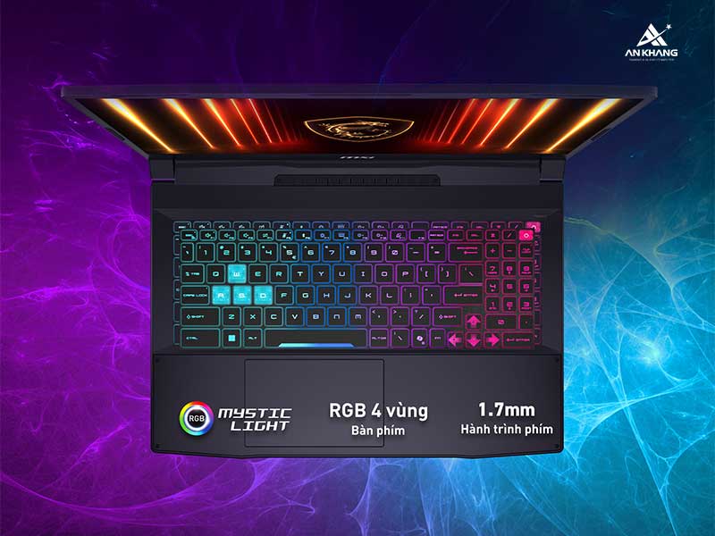 Laptop MSI Katana 15 HX B14WFK 267VN trang bị bàn phím RGB 4 vùng rực rỡ