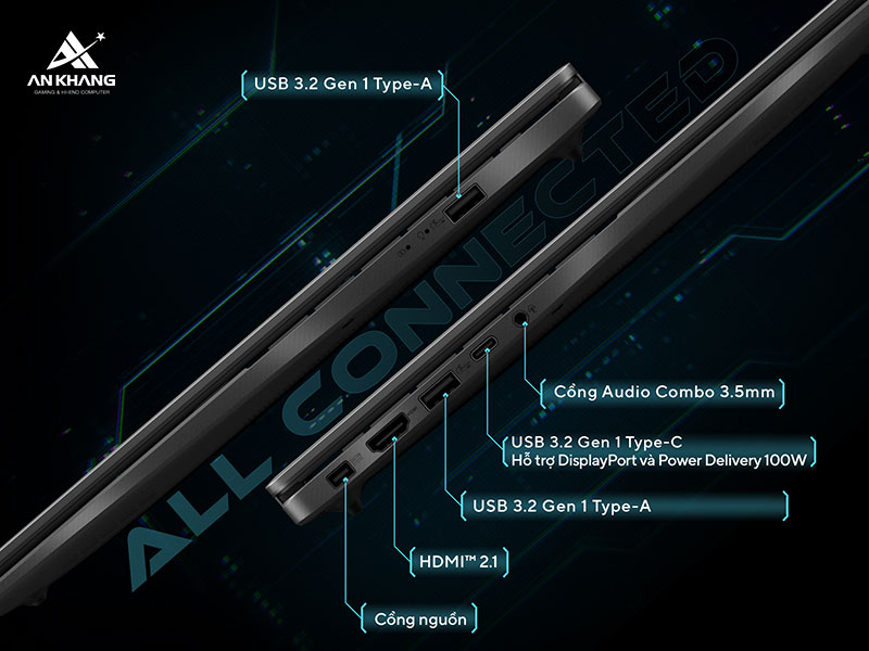 Hệ thống cổng kết nối hiện đại được trang bị tr&ecirc;n ASUS Gaming V16 V3607VU