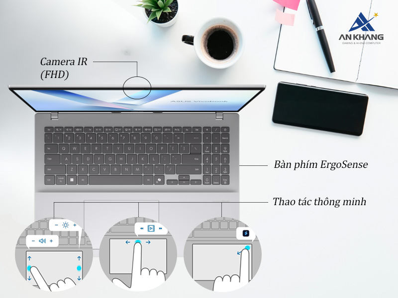 Sự kết hợp giữa camera th&ocirc;ng minh, b&agrave;n ph&iacute;m chất lượng cao v&agrave; touchpad hiện đại gi&uacute;p Vivobook 16 mang lại trải nghiệm sử dụng tiện lợi &ndash; thoải m&aacute;i &ndash; an to&agrave;n