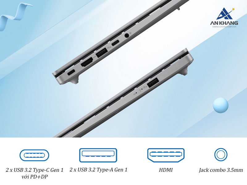 ASUS Vivobook 16 X1607CA-MB980W sở hữu hệ thống cổng kết nối đầy đủ, tiện lợi cho sử dụng h&agrave;ng ng&agrave;y