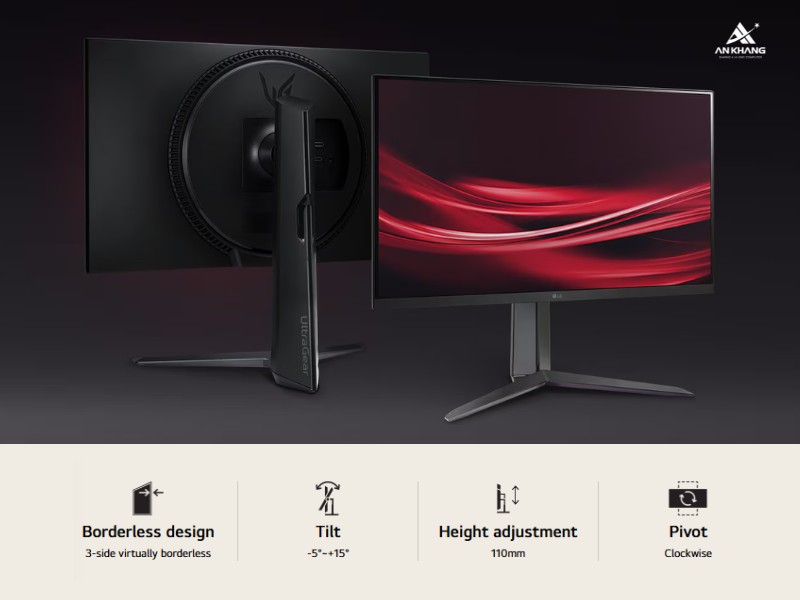 LG UltraGear 27GS65F-B.ATV với thiết kế công thái học điều chỉnh linh hoạt