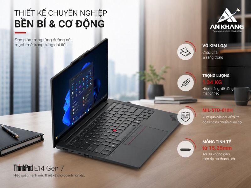 Thiết kế bền bỉ và cơ động của Lenovo ThinkPad E14 Gen 7 21T90021VA