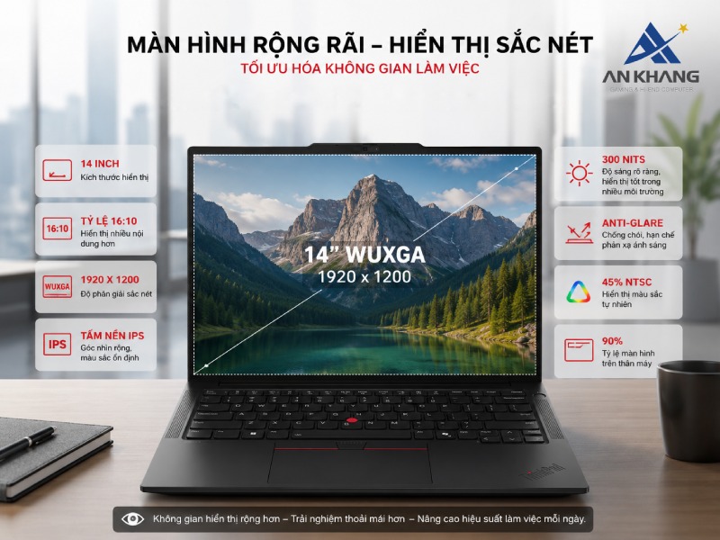 Màn hình của laptop Lenovo ThinkPad E14 Gen 7 21T90021VA phù hợp nhu cầu làm việc, học tập và giải trí